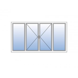 Fenêtre PVC 4 Vantaux VEKA (2 Ouvrants + 2 Fixes Latéraux) Blanc, Gris, Beige ou Chêne Doré Ouverture à la Française Sur Mesure