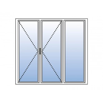 Porte Fenêtre PVC 3 Vantaux VEKA (2 Ouvrants + 1 Fixe à droite) Blanc, Gris, Beige ou Beige Ouverture à la Française Sur Mesure