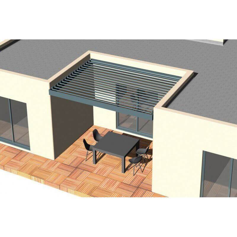 Pergola Bioclimatique Aluminium H2 Entre Murs Lames Orientables Parallèles Électrique (Moteur Vérin Télécommande) Sur Mesure
