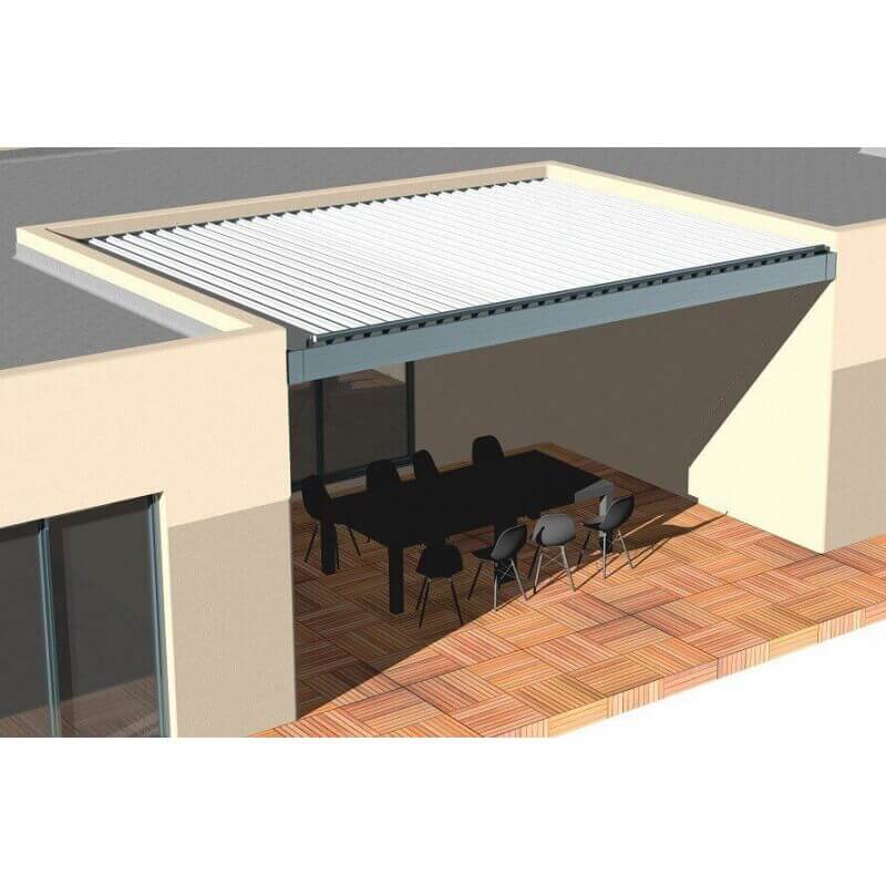Pergola Bioclimatique Aluminium H2 Entre Murs Lames Perpendiculaires Électrique (Moteur Vérin Télécommande) Sur Mesure