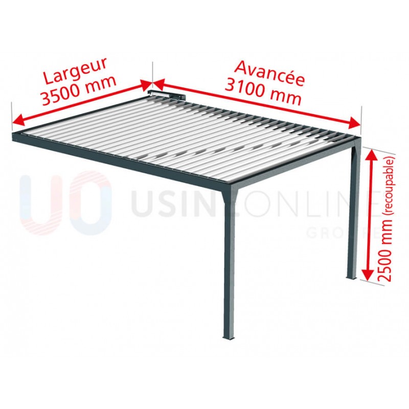 Pergola Bioclimatique M1 A 3.1m x L 3.5m 10,8m² Aluminium Adossée Lames Parallèles Électrique Télécommande ou Interrupteur