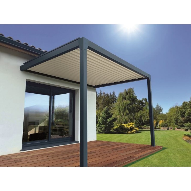 Pergola Bioclimatique M1 A 3.1m x L 3.5m 10,8m² Aluminium Adossée Lames Parallèles Électrique Télécommande ou Interrupteur