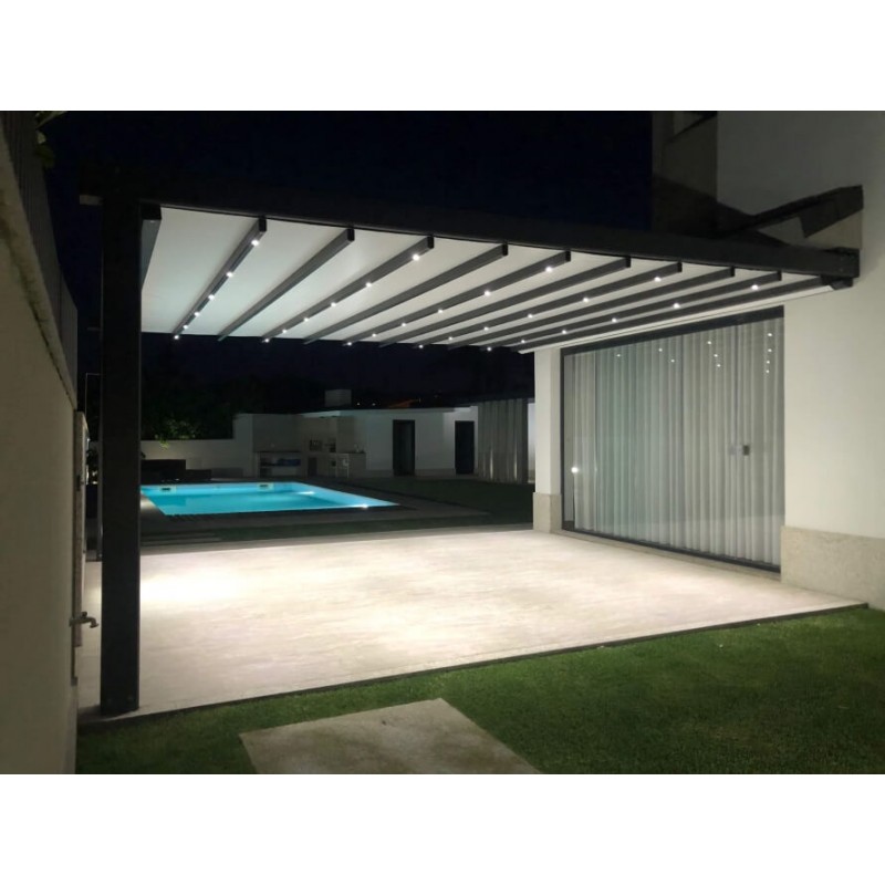 Pergola Toile Rétractable S-Luxe Sauleda® Technical Étanche Adossée Électrique (Télécommande) Sur Mesure