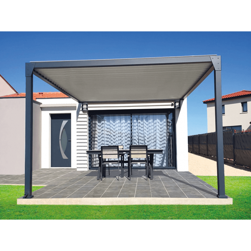 Pergola Bioclimatique M1 A 3.1m x L 3.5m 10,8m² Aluminium Adossée Lames Parallèles Électrique Télécommande ou Interrupteur