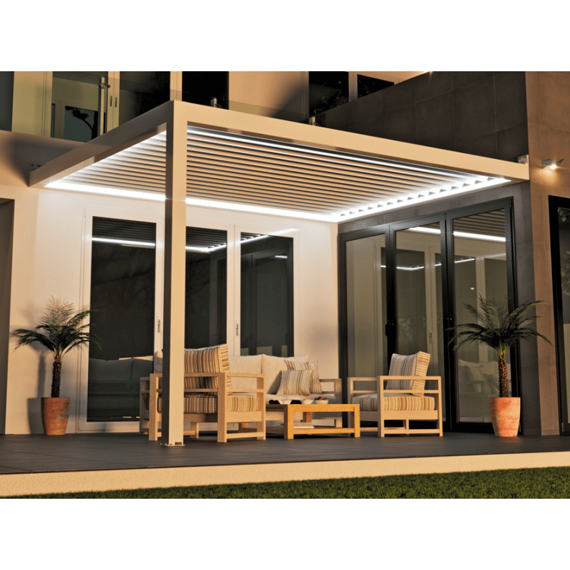 Pergola Bioclimatique Aluminium S3 Entre Murs Lames Parallèles Électrique (Motorisation Vérin) Sur Mesure