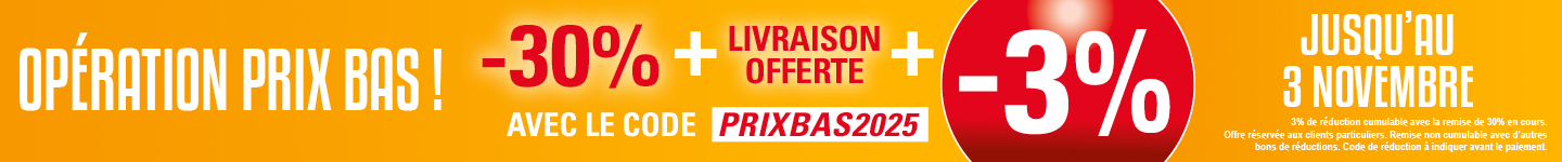 Promotion -3% Supplémentaire avec le code PRIXBAS2025 Promotion -3% Supplémentaire avec le code PRIXBAS2025