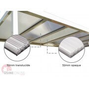Pergola toit polycarbonate opaque et translucide adossée