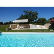 Store double pente solaire terrasse piscine