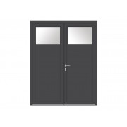 Porte de service aluminium 2 vantaux vitrée oculus 1/4