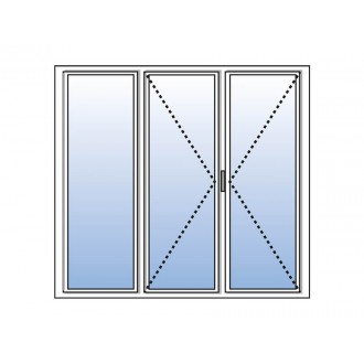 Porte Fenêtre PVC 3 Vantaux VEKA (2 Ouvrants + 1 Fixe à gauche) Blanc, Gris, Beige ou Chêne Ouverture à la Française Sur Mesure