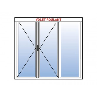 Porte Fenêtre PVC 3 Vantaux VEKA (2 Ouvrants + 1 Fixe à droite) avec Volet Roulant Motorisé ou Manuel Intégré Sur Mesure