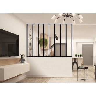 Verrière d'Intérieur Aluminium 8 Vitrages Transparents Haut de Gamme Noir, Gris, Blanc et Nuancier Ral Sur Mesure Style Atelier