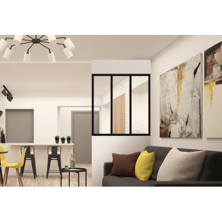 Verrière d'Intérieur Aluminium 3 Vitrages Transparents Haut de Gamme Noir, Gris, Blanc et Nuancier Ral Sur Mesure Style Atelier