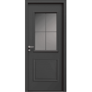 Porte d'Entrée Aluminium Aloé 42 Vitrage 4 Carreaux Plomb Sur Mesure