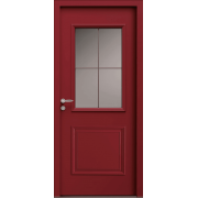 Porte d'Entrée Aluminium Aloé 42 Vitrage 4 Carreaux Plomb Sur Mesure