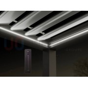 Bandeau lumière led pergola bioclimatique S3 4.5x3m lames perpendiculaires adossée