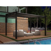 Pergola Toile Rétractable Gris Anthracite 7016 S-Luxe Sauleda® Technical Etanche Auto-portée Eclairage Led
