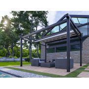 Pergola Toile Rétractable S-Luxe Soltis w96 Ferrari® Etanche 4 Poteaux Gris Anthracite 7016