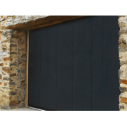 Porte de Garage Coulissante Électrique Sommer Noir 9005 Finition Veinée Bois Sur Mesure