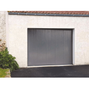Porte de Garage Coulissante Électrique Somfy Gris 8019 Finition Veinée Bois Sur Mesure