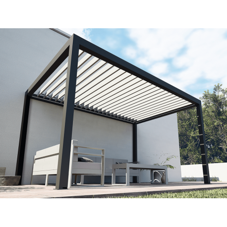 Pergola Bioclimatique Aluminium S3 AUTO-PORTÉE Lames Orientables Perpendiculaires Électrique (Motorisation Vérin) Sur Mesure
