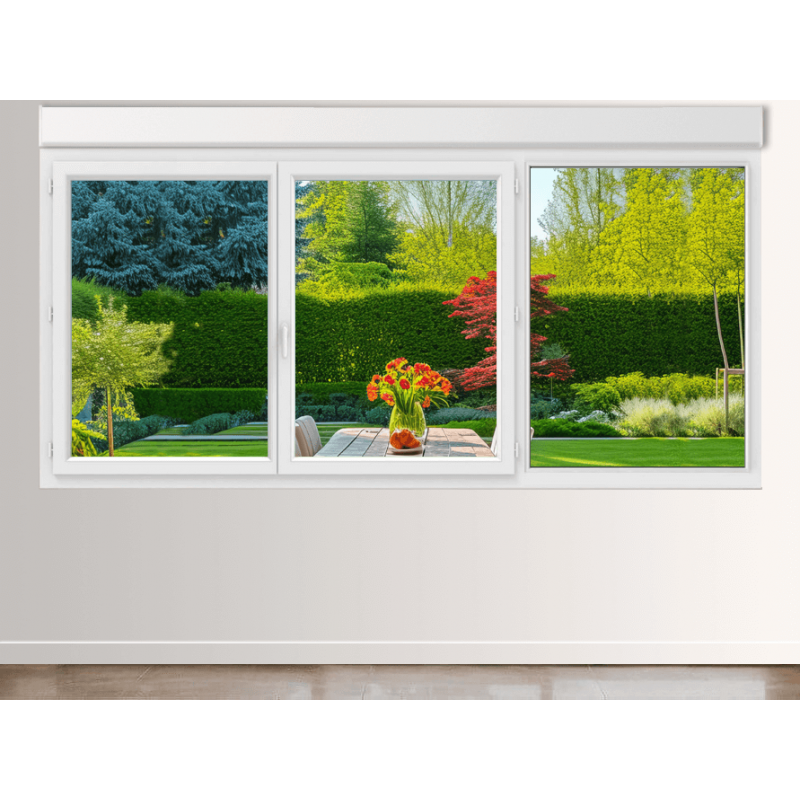 Fenêtre PVC 3 Vantaux (1 Fixe à Droite) avec Volet Roulant Intégré