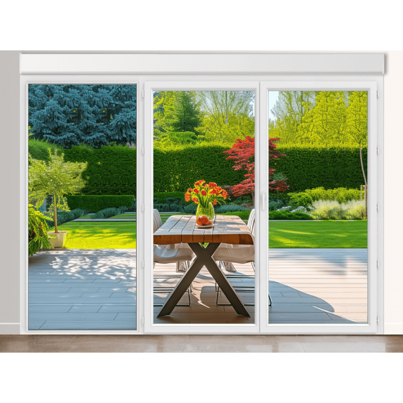 Porte-Fenêtre PVC 3 Vantaux (1 Fixe à Gauche) avec Volet Roulant Intégré