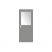 Porte de service PVC 1 vantail gris clair teinté masse avec vitrage 1/2