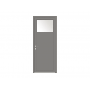 Porte de service ALU 1 vantail avec oculus 1/4 gris alu 9007
