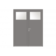 Porte de service aluminium 2 vantaux vitrée oculus 1/4 gris alu 9007