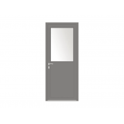 Porte de service ALU 1 vantail avec vitrage 1/2 gris alu 9007