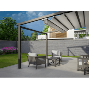 Pergola Toile Rétractable Blanc Armature Ral 7016 4.3x4m Grande S-Luxe Sauleda® Adossée Electrique