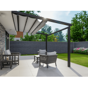 Pergola Toile Rétractable 4.3x4m Blanche Motorisée Grande S-Luxe Sauleda® Adossée