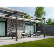 Pergola Toile Rétractable Tendue 4.3m Gris 7016 / Blanc Grande S-Luxe Sauleda® Adossée Electrique