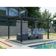 Pergola Toile Rétractable Grande S-Luxe Sauleda® 4.5x4.5m 4 Poteaux Bord Piscine