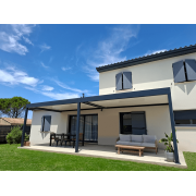 Pergola Bioclimatique 8.8x3.23m Adossée Gris Anthracite Ral 7016 Lames Blanc Ral 9010