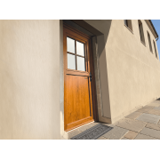 Porte d'entrée PVC Fermière Chêne Doré et soubassement simple