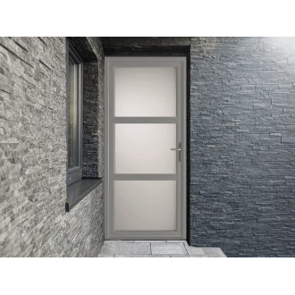Porte d'Entrée Aluminium vitrée intégralement sablé dépoli & 2 traverses