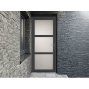 Porte d'Entrée Aluminium vitrée intégralement sablé dépoli & 2 traverses