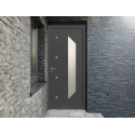 Porte d'Entrée Aluminium 80 Girelle Design Vitrage Triangle avec Décors Alu Brossé Sur Mesure
