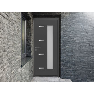 Porte d'Entrée Aluminium Dormelle Vitrage Rectangle & Décors Alu Brossé Sur Mesure