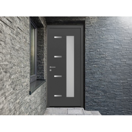 Porte d'Entrée Aluminium Dormelle Vitrage Rectangle & Décors Alu Brossé Sur Mesure