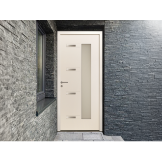 Porte d'Entrée Aluminium Dormelle Vitrage Rectangle & Décors Alu Brossé Sur Mesure