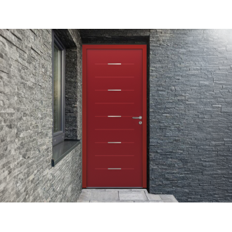 Porte d'Entrée Aluminium Mako Pleine & Traverses Horizontales Alu Brossé Sur Mesure