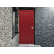 Porte d'Entrée Aluminium Mako Pleine & Traverses Horizontales Alu Brossé Sur Mesure