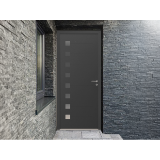 Porte d'Entrée Aluminium Uzes Pleine & Décors Alu Brossé Sur Mesure