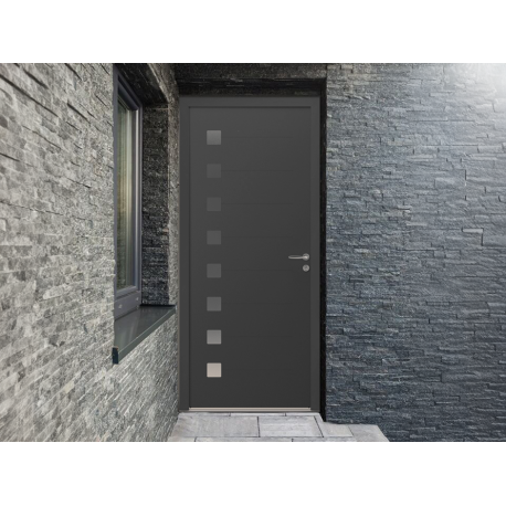 Porte d'Entrée Aluminium Uzes Pleine & Décors Alu Brossé Sur Mesure