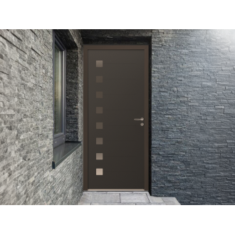 Porte d'Entrée Aluminium Uzes Pleine & Décors Alu Brossé Sur Mesure