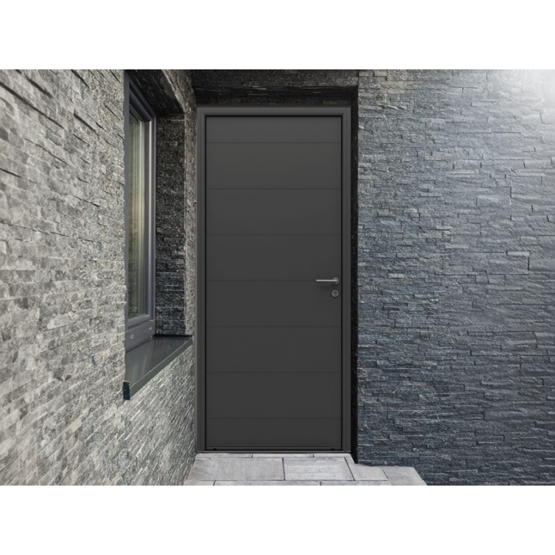 Porte d'Entrée Aluminium Vista Rainures Horizontales Sur Mesure