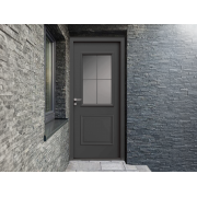 Porte d'Entrée Aluminium Aloé 42 Vitrage 4 Carreaux Plomb Sur Mesure